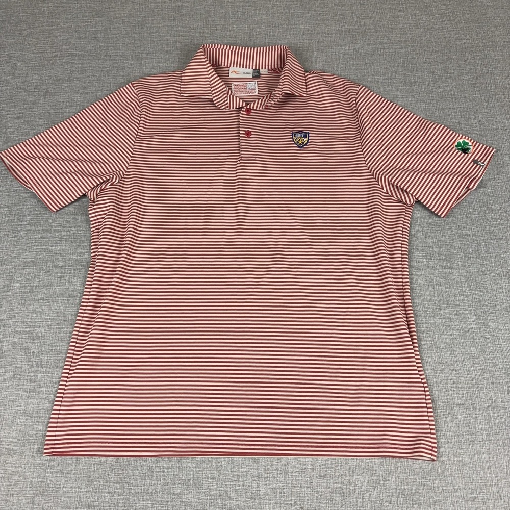 KJUS‎ Lee Stripe Polo Shirt Mens XL Red Striped Patriotic Golf Short Sleeve